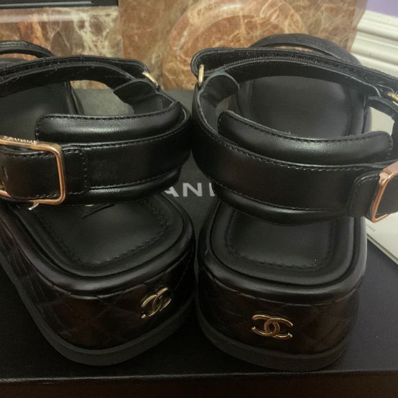 CHANEL Black Lambskin Quilted CC Logo Platform Sandals - Picture 5 of 7